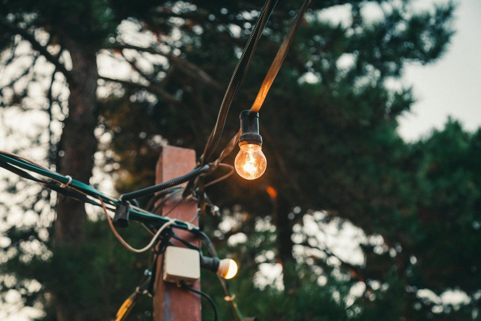 backyard flood lights evening