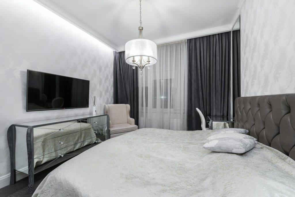 upholstered bed bedroom interior